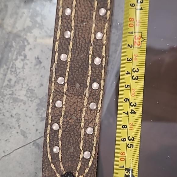 Betsey JOHNSTON BEADED STUDDED WIDE BROWN LEATHER NEW BELT MEDIUM - Picture 6 of 6